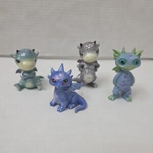 Set of 4 Whimsical Wyrmling Baby Dragons Sulking Resin Figurines